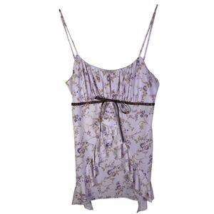 Vintage MAURICES Lavender Floral Ruffle Spaghetti Strap Tank Top Women L
